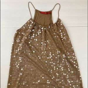 Sequin Spaghetti-Strap Blouse. Tan. Size L. Fun Shimmy! By Elle.